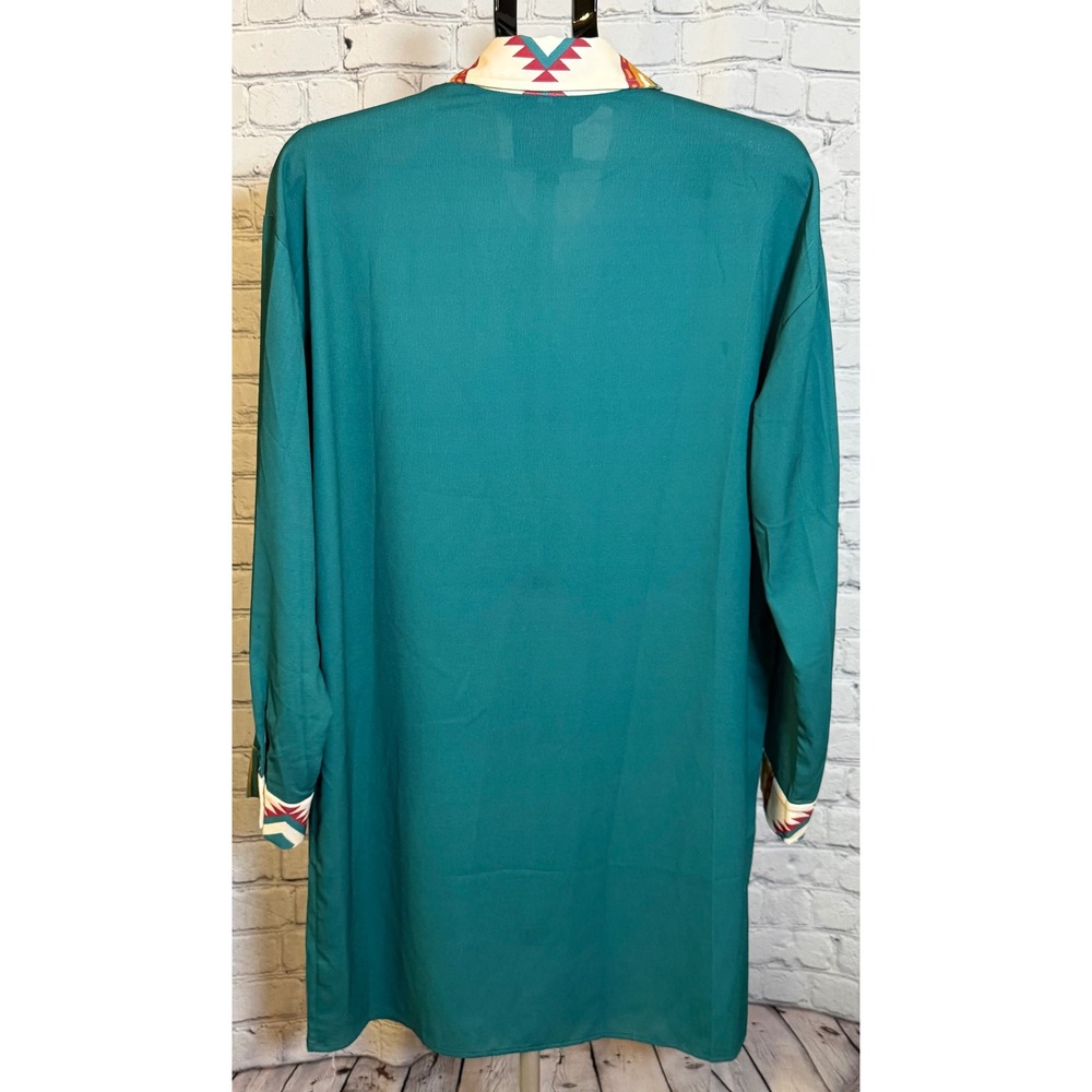 Rowdy Crowd Clothing Dutton Duster Dress‎ XL Teal Southwestern Button Up Shirt - Picture 2 of 5